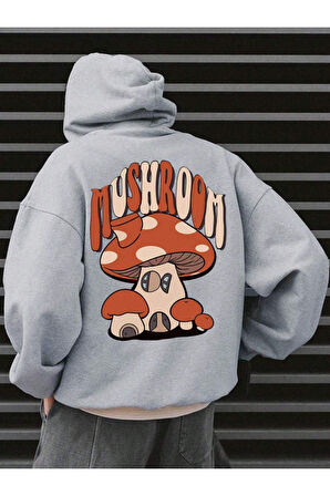 Unisex Mushroom Baskı Kapüşonlu Sweatshirt