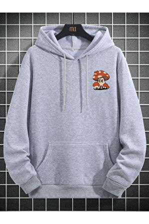 Unisex Mushroom Baskı Kapüşonlu Sweatshirt