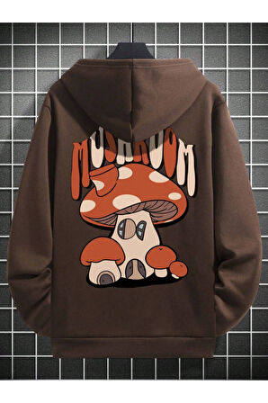 Unisex Mushroom Baskı Kapüşonlu Sweatshirt
