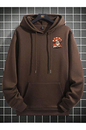 Unisex Mushroom Baskı Kapüşonlu Sweatshirt