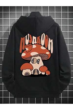 Unisex Mushroom Baskı Kapüşonlu Sweatshirt
