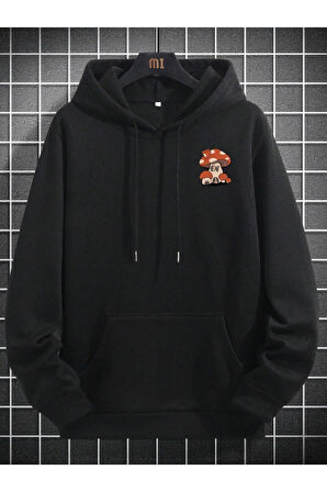 Unisex Mushroom Baskı Kapüşonlu Sweatshirt