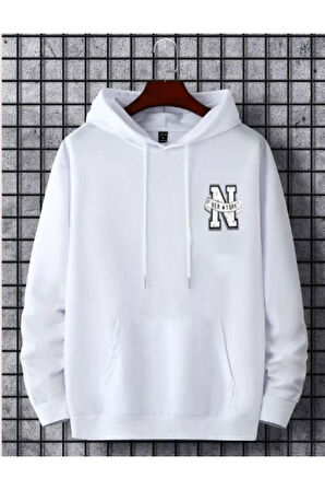 Erkek New York Baskılı Kapüşonlu Sweatshirt