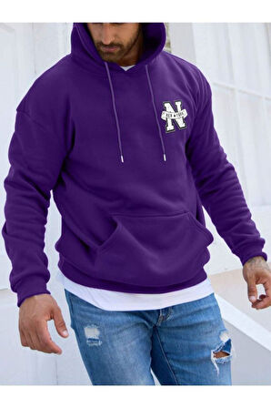 Erkek New York Baskılı Kapüşonlu Sweatshirt