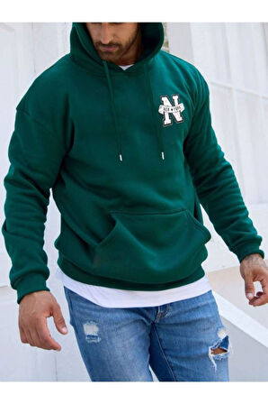 Erkek New York Baskılı Kapüşonlu Sweatshirt