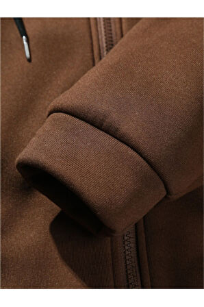 Unisex Kahverengi New York Fermuarlı Kapüşonlu Hırka