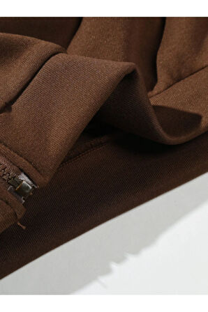 Unisex Kahverengi New York Fermuarlı Kapüşonlu Hırka