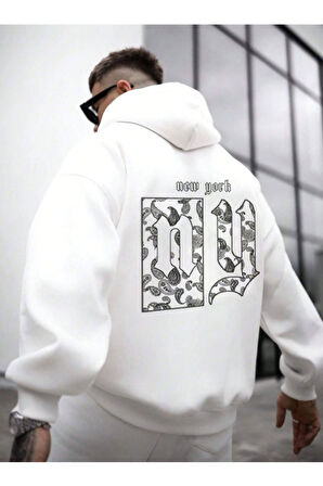 Erkek Sırt NY Baskılı Kapüşonlu Sweatshirt