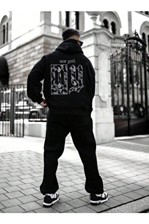 Erkek Sırt NY Baskılı Kapüşonlu Sweatshirt