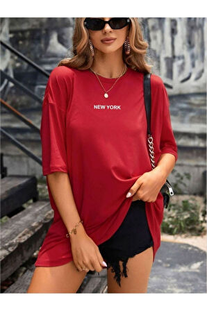 Kadın New York Baskılı Oversize T-Shirt