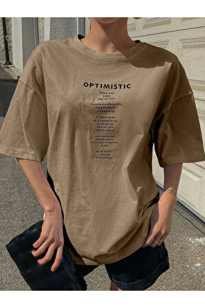 Unisex Optimistic Baskılı Oversize Tshirt