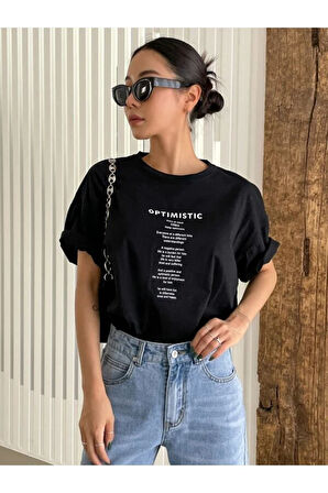 Unisex Optimistic Baskılı Oversize Tshirt