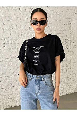 Unisex Optimistic Baskılı Oversize Tshirt