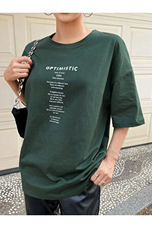 Unisex Optimistic Baskılı Oversize Tshirt
