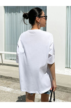 Unisex Beyaz A Perfect Baskılı Oversize Bisiklet Yaka T-shirt