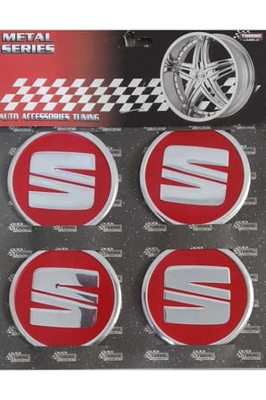 Seat Kırmızı Alüminyum Yapıştırma Jant Göbeği 4'lü 60mm