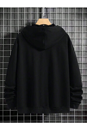 Erkek Siyah Yosemite Baskılı Kapüşonlu Sweatshirt