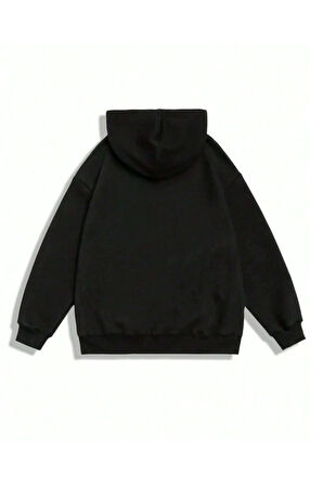 Erkek Siyah Ters Brooklyn Baskılı Kapüşonlu Sweatshirt