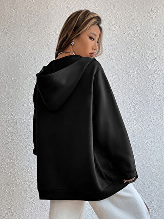 Unisex Bej Boston Baskı Kapüşonlu Hırka