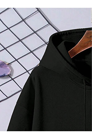 Erkek Siyah Sırt Welcome Baskılı Kapüşonlu Sweatshirt