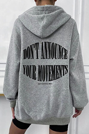 Unisex Gri Wrst Sırt Baskılı Ince Mevsimlik Kapşonlu Oversize Hırka