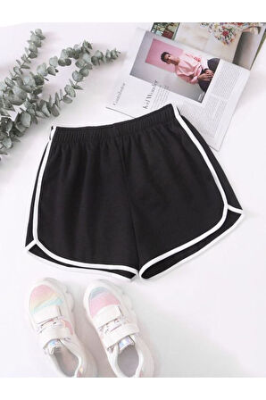 Kadın Siyah New York Baskılı Biye Detayli Mini Şort