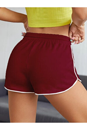 Kadın Kahverengi Kalp Baskılı Biye Detayli Mini Şort