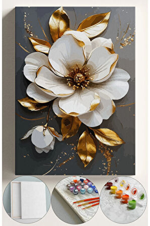 Sayılarla Boyama Seti Numaralı Tuval Fırça Boya 40x50 Cm - Altın Çiçek