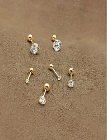 Altın Kaplama Taşlı Minimalist Küpe Seti (3 Çift) – 0.3 cm / 0.4 cm / 0.5 cm