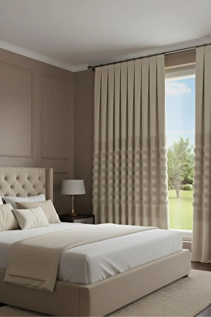 ✨ Noble Pano Bej Fon Perde 1x3 Sık Pile Çift Kanat | Modern & Şık Salon Perdesi