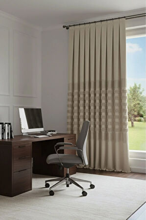 ✨ Noble Pano Bej Fon Perde 1x3 Sık Pile Çift Kanat | Modern & Şık Salon Perdesi