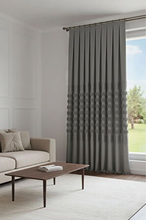 ✨ Noble Pano Gri Fon Perde 1x3 Sık Pile Çift Kanat | Modern & Şık Salon Perdesi