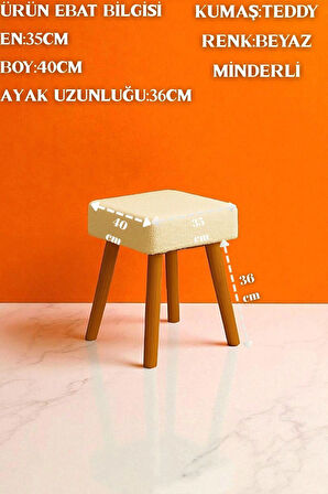 ALVIA Modern Ahşap Ayaklı Teddy Peluş Kare Bench Puf – Dekoratif Tabure