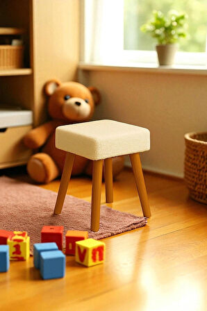 ALVIA Modern Ahşap Ayaklı Teddy Peluş Kare Bench Puf – Dekoratif Tabure