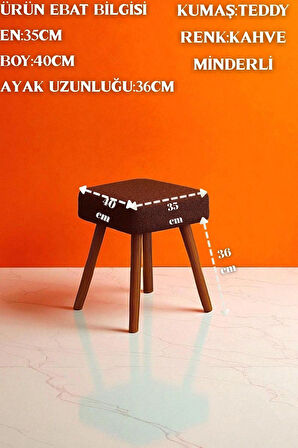 ALVIA Modern Ahşap Ayaklı Teddy Peluş Kare Bench Puf – Dekoratif Tabure