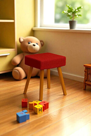 ALVIA Modern Ahşap Ayaklı Teddy Peluş Kare Bench Puf – Dekoratif Tabure