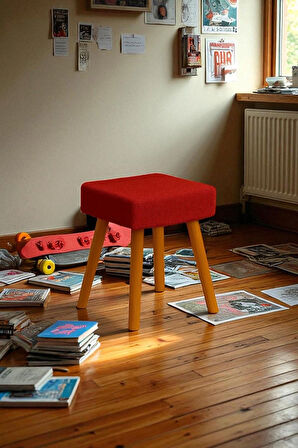 ALVIA Modern Ahşap Ayaklı Teddy Peluş Kare Bench Puf – Dekoratif Tabure