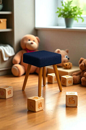 ALVIA Modern Ahşap Ayaklı Teddy Peluş Kare Bench Puf – Dekoratif Tabure