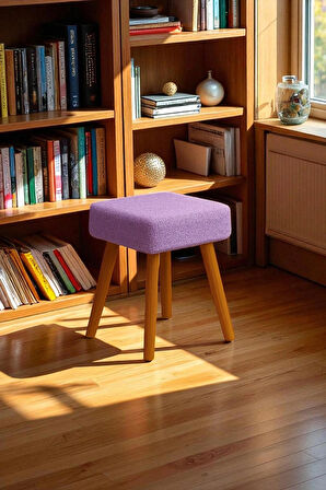 ALVIA Modern Ahşap Ayaklı Teddy Peluş Kare Bench Puf – Dekoratif Tabure