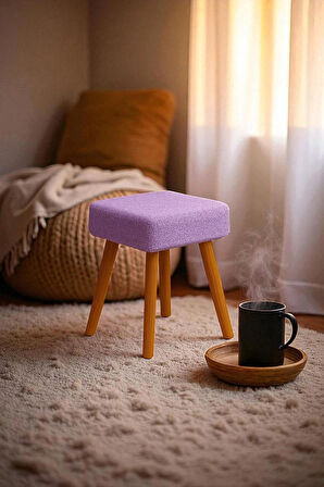 ALVIA Modern Ahşap Ayaklı Teddy Peluş Kare Bench Puf – Dekoratif Tabure