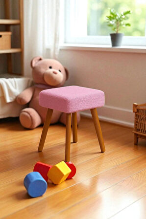 ALVIA Modern Ahşap Ayaklı Teddy Peluş Kare Bench Puf – Dekoratif Tabure