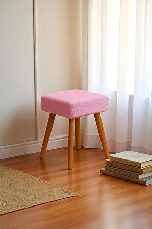 ALVIA Modern Ahşap Ayaklı Teddy Peluş Kare Bench Puf – Dekoratif Tabure