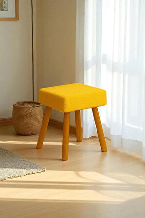ALVIA Modern Ahşap Ayaklı Teddy Peluş Kare Bench Puf – Dekoratif Tabure