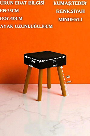 ALVIA Modern Ahşap Ayaklı Teddy Peluş Kare Bench Puf – Dekoratif Tabure
