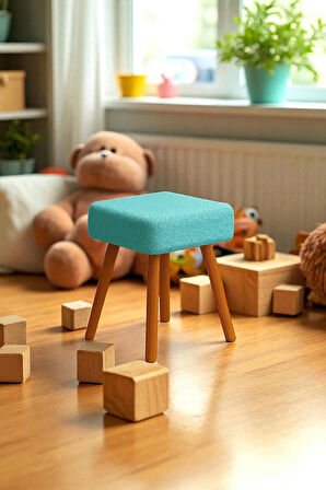 ALVIA Modern Ahşap Ayaklı Teddy Peluş Kare Bench Puf – Dekoratif Tabure