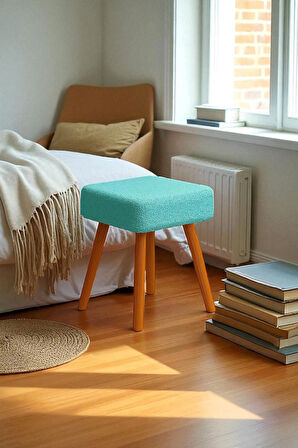 ALVIA Modern Ahşap Ayaklı Teddy Peluş Kare Bench Puf – Dekoratif Tabure