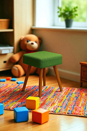 ALVIA Modern Ahşap Ayaklı Teddy Peluş Kare Bench Puf – Dekoratif Tabure