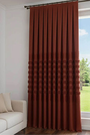 ✨ Noble Pano Kiremit Fon Perde 1x3 Sık Pile Çift Kanat | Modern & Şık Salon Perdesi