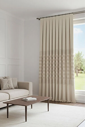 ✨ Noble Pano Krem Fon Perde 1x3 Sık Pile Çift Kanat | Modern & Şık Salon Perdesi