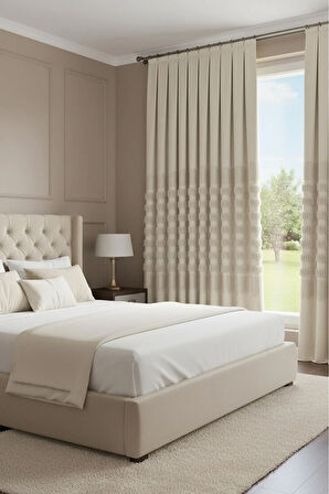 ✨ Noble Pano Krem Fon Perde 1x3 Sık Pile Çift Kanat | Modern & Şık Salon Perdesi